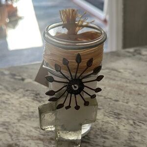 Jan Barboglio Rustic Glass Candle Holder with Cross and Sunburst RARE